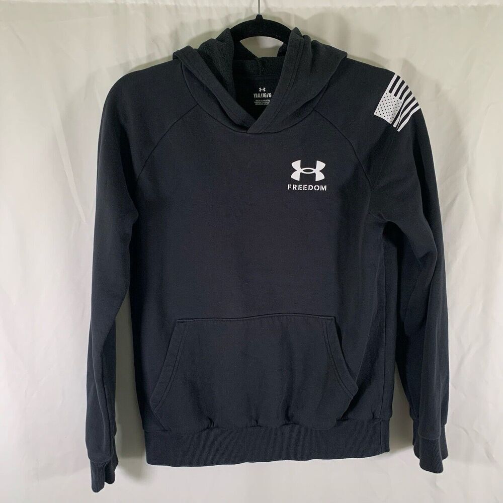 Under Armour Freedom Hoodie Youth XL Black Graphic Print Pockets Pullover